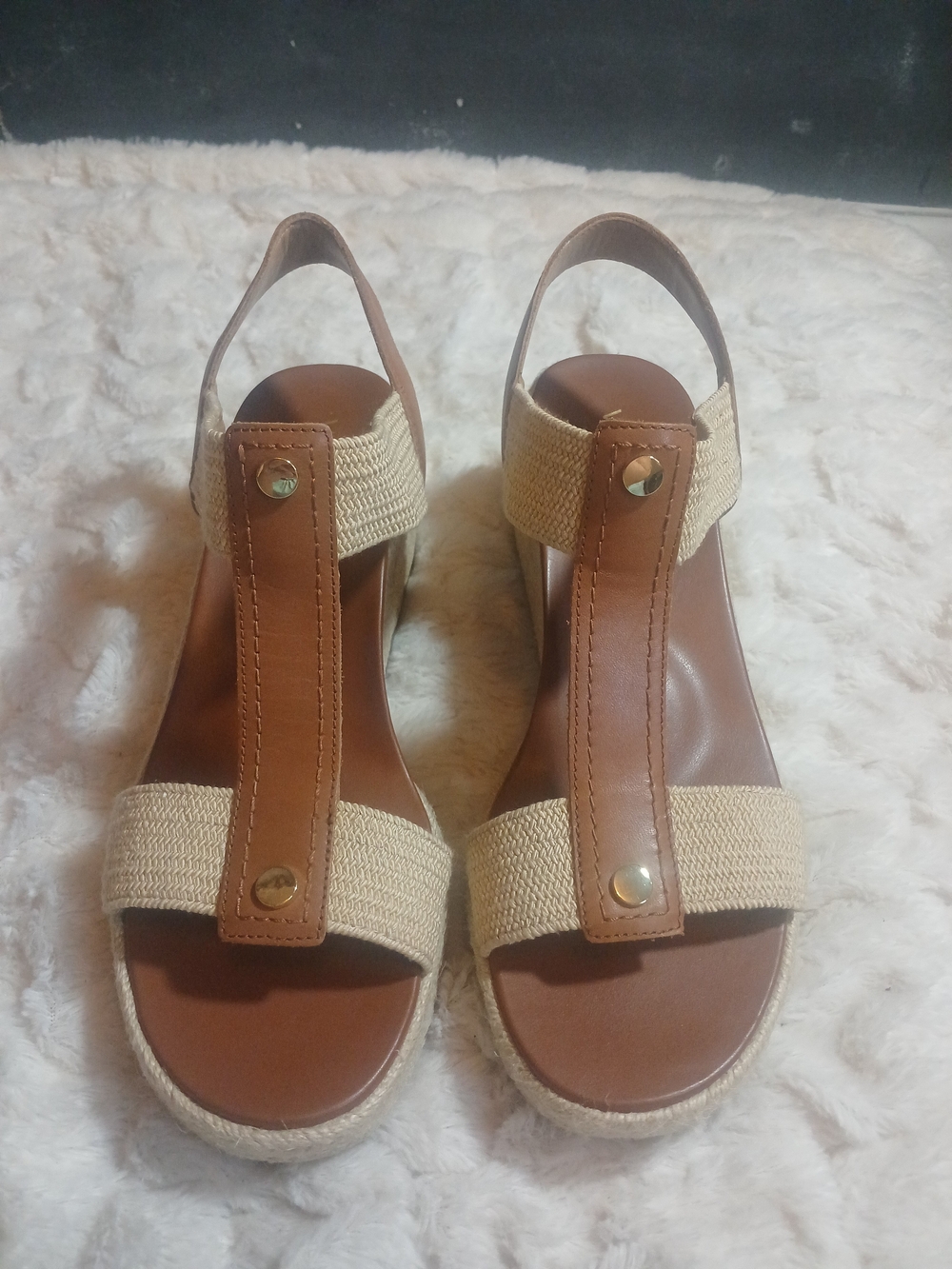 Vionic Calera Womens Wedge Sandals Camel Brown Leather Size 9.5